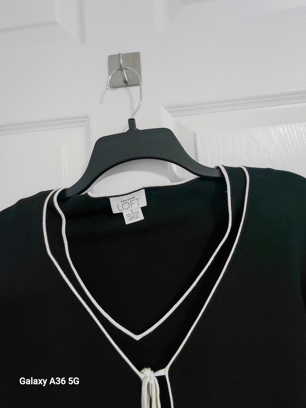 LOFT Black V-Neck Sweater with White Trim